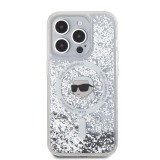 Karl Lagerfeld Liquid Glitter Karl Head MagSafe Zadní Kryt pro iPhone 15 Pro Transparent