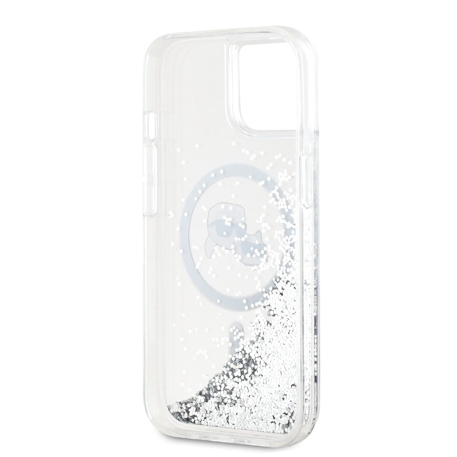 Karl Lagerfeld Liquid Glitter Karl and Choupette Heads MagSafe Zadní Kryt pro iPhone 14 Transparent