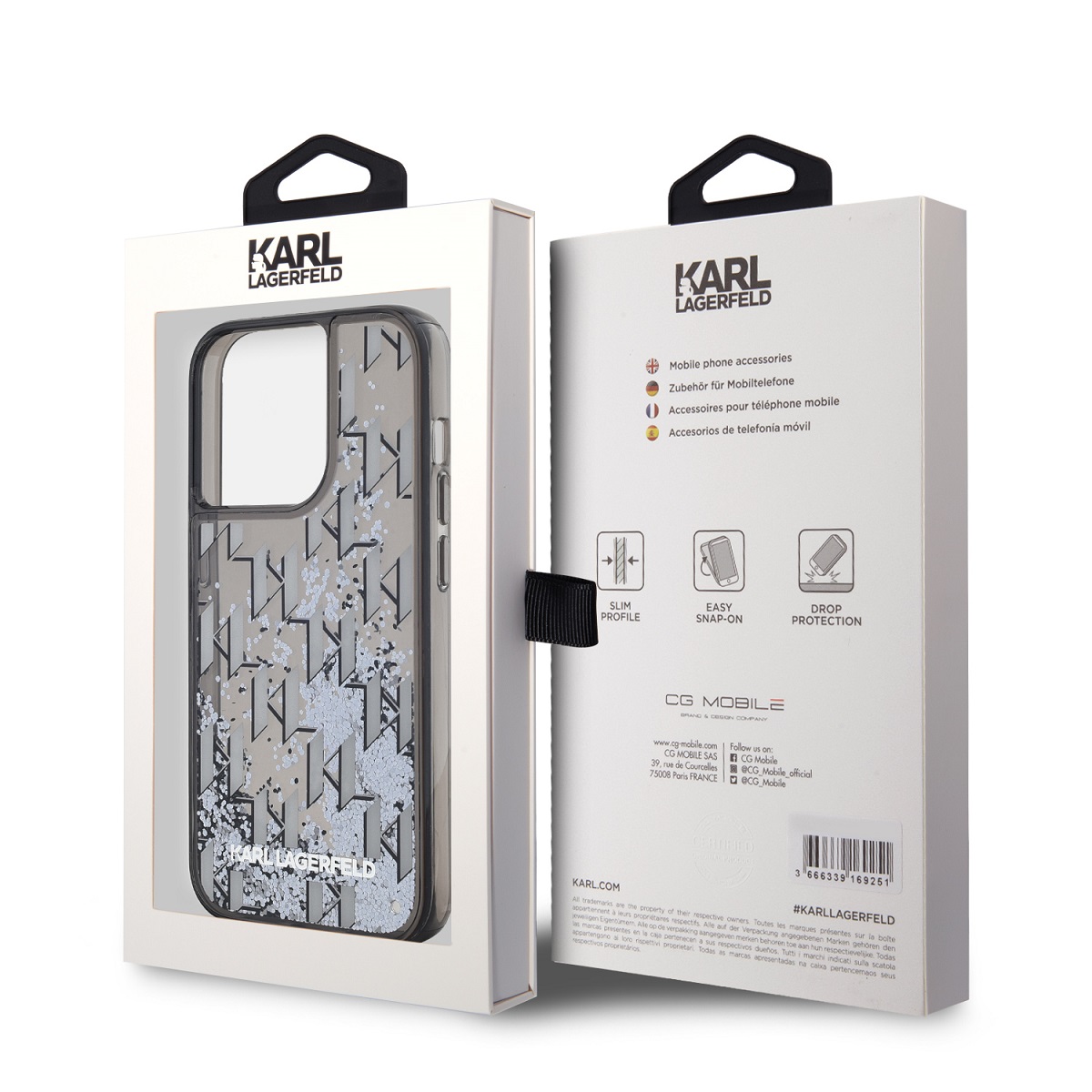 Karl Lagerfeld Liquid Glitter Monogram Gradient Zadní Kryt pro iPhone 14 Pro Max Black