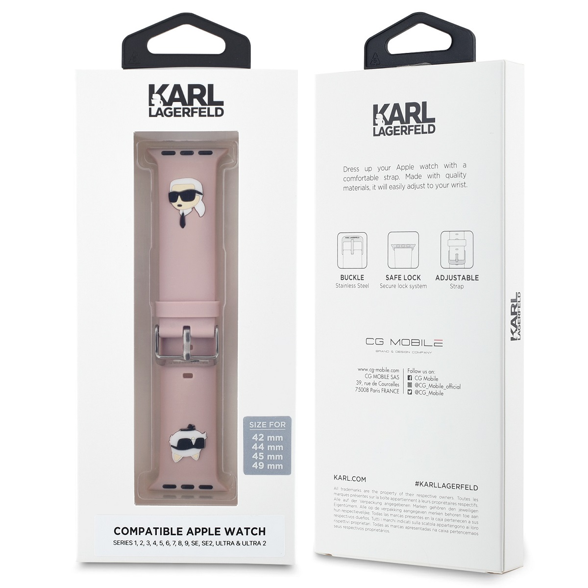 Karl Lagerfeld Karl and Choupette Head NFT Řemínek pro Apple Watch 42/44/45/49 Pink