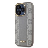 DKNY PU Leather Checkered Pattern Magsafe Zadní Kryt pro iPhone 15 Pro Beige