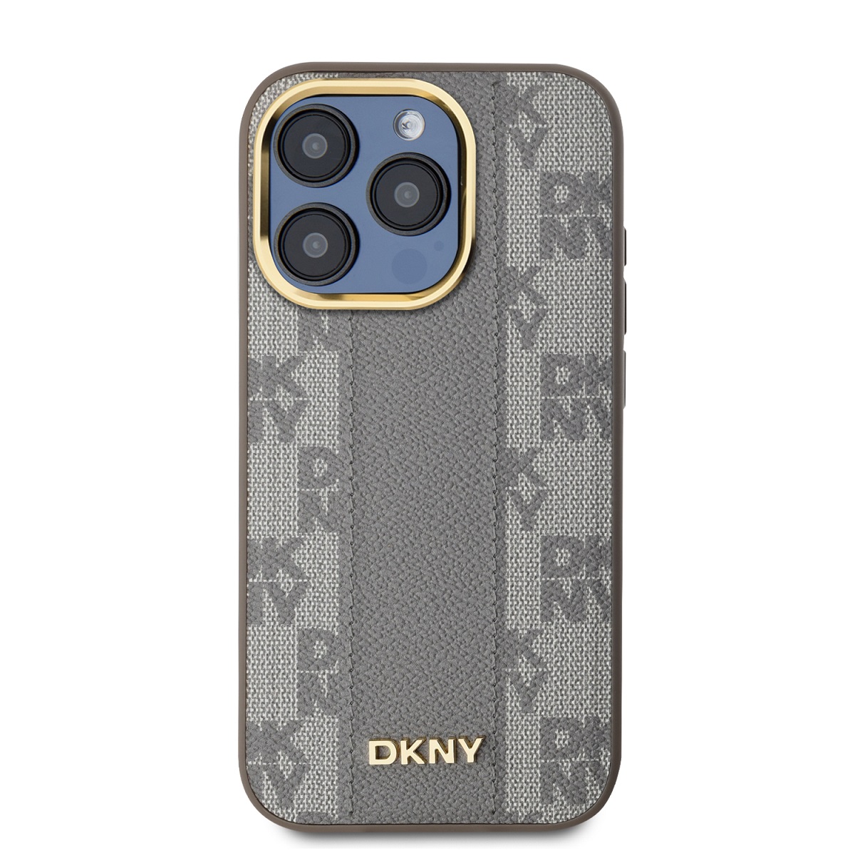 DKNY PU Leather Checkered Pattern Magsafe Zadní Kryt pro iPhone 15 Pro Beige