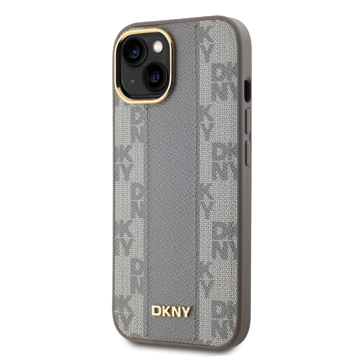 DKNY PU Leather Checkered Pattern Magsafe Zadní Kryt pro iPhone 15 Beige