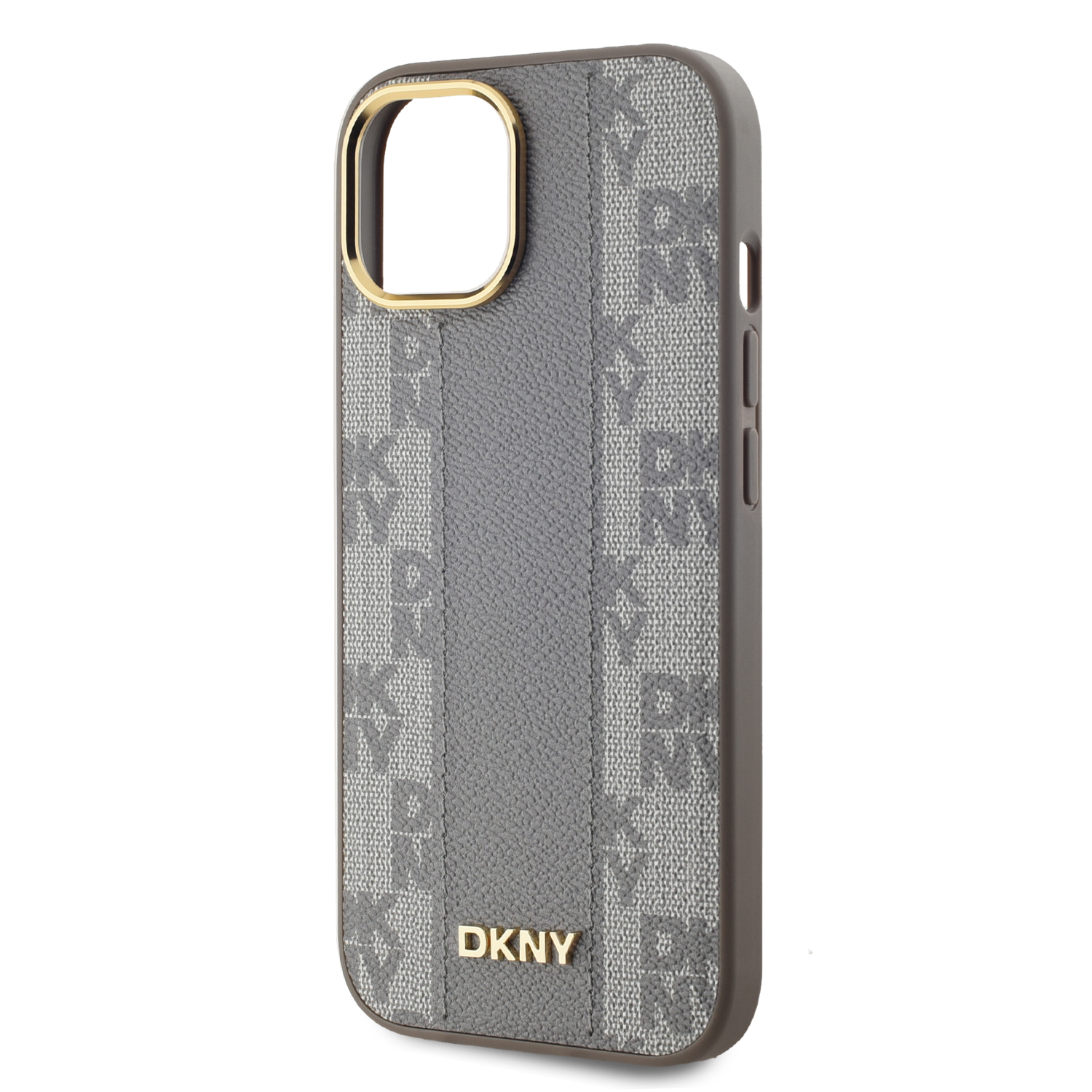 DKNY PU Leather Checkered Pattern Magsafe Zadní Kryt pro iPhone 15 Beige