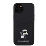 Karl Lagerfeld PU Saffiano Card Slot Metal Karl and Choupette Zadní Kryt pro iPhone 15 Black