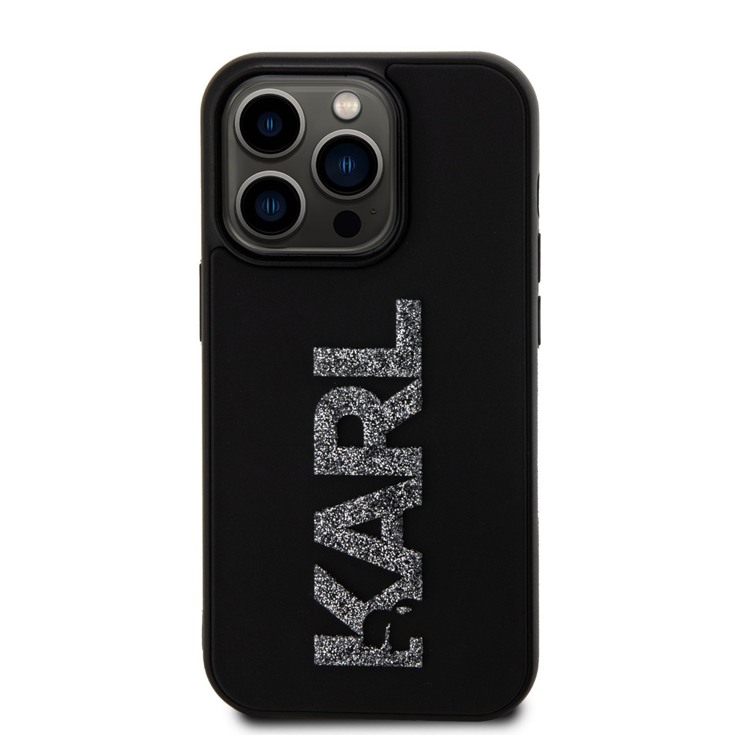 Karl Lagerfeld 3D Rubber Glitter Logo Karl Zadní Kryt pro iPhone 15 Pro Black