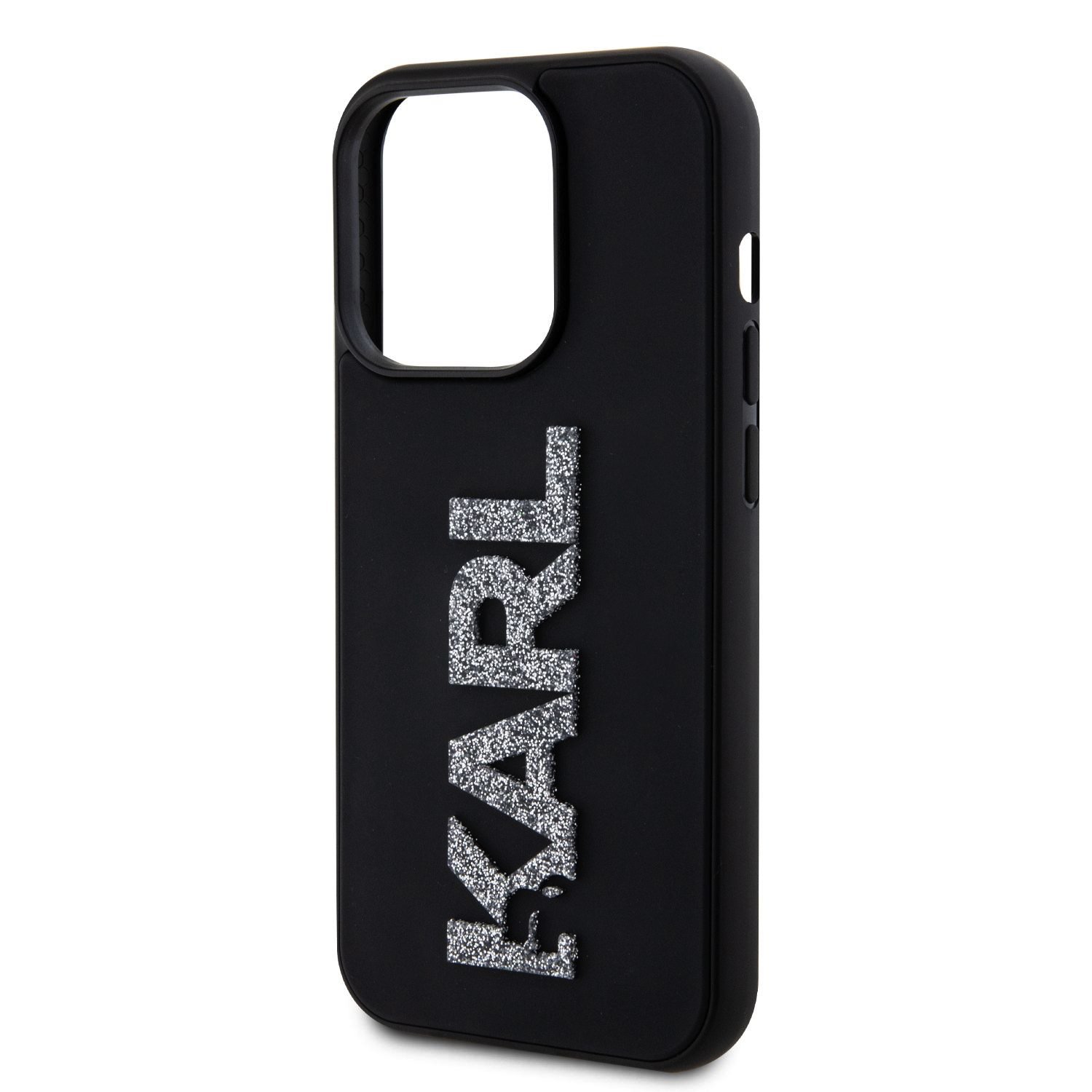 Karl Lagerfeld 3D Rubber Glitter Logo Karl Zadní Kryt pro iPhone 15 Pro Black