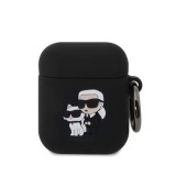 Silikonové pouzdro Karl Lagerfeld 3D Logo NFT Karl and Choupette pro AirPods 1/2, černá