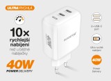 Chytrá síťová nabíječka ALIGATOR, Power Delivery 40W, 2xUSB-C, USB-C/USB-C kabel, bílá