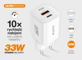 Chytrá síťová nabíječka ALIGATOR GaN, Power Delivery 33W USB + USB-C, bílá