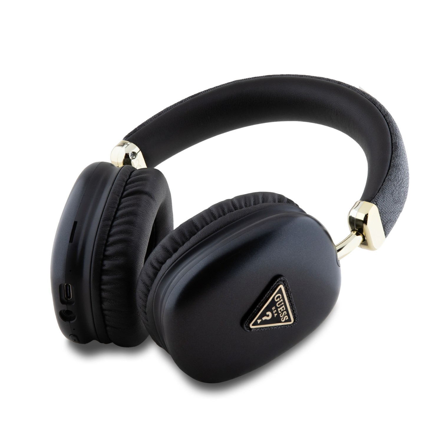 Guess PU Leather 4G Triangle Logo Bluetooth Stereo Headphone, černá