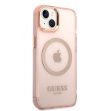 Guess Translucent MagSafe Kompatibilní Zadní Kryt pro iPhone 14 Plus Pink