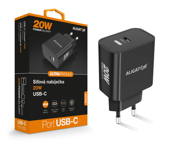 Aligator Power Delivery 20W chytrá síťová nabíječka USB-C černá