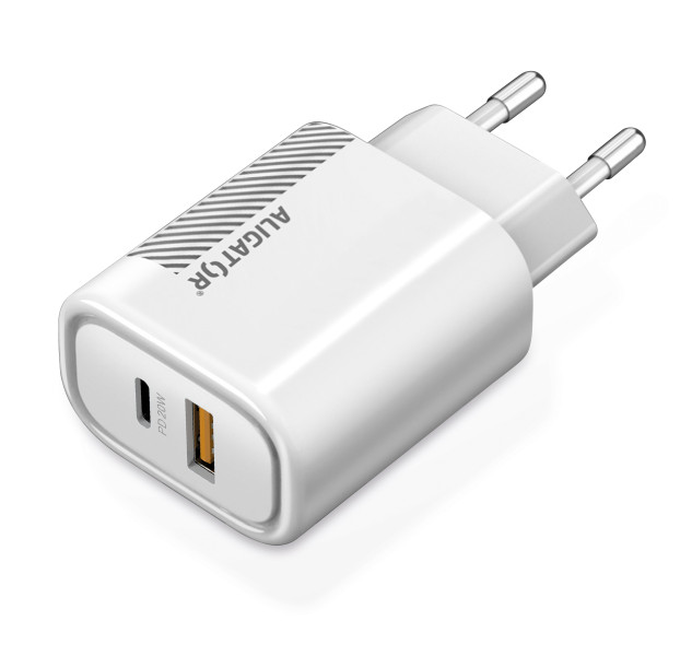 Aligator Power Delivery 20W chytrá síťová nabíječka USB-C + USB, bílá