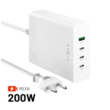 Nabíječka do sítě FIXED Charging Station s 3xUSB-C a USB výstupem podpora PD 3.0 200W bílá