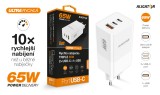 Chytrá síťová nabíječka ALIGATOR GaN, Power Delivery 65W, 2xUSB-C, 1xUSB-A, bílá