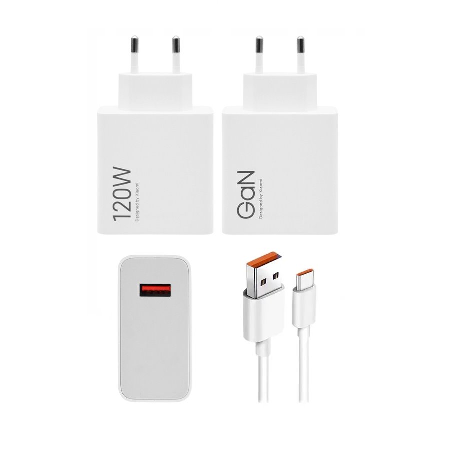 Xiaomi MDY-14-EE USB-A 120W GaN Cestovní Nabíječka + USB-C 6A Datový Kabel White (Bulk)