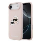 Zadní kryt Karl Lagerfeld Liquid Silicone Double Heads MagSafe pro Apple iPhone 16 Pro, růžová