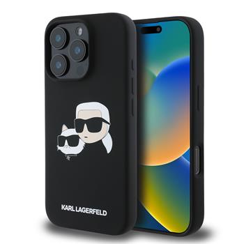Zadní kryt Karl Lagerfeld Liquid Silicone Double Heads MagSafe pro Apple iPhone 16 Plus, černá