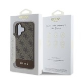 Guess PU 4G Stripe Zadní Kryt pro iPhone 16 Brown