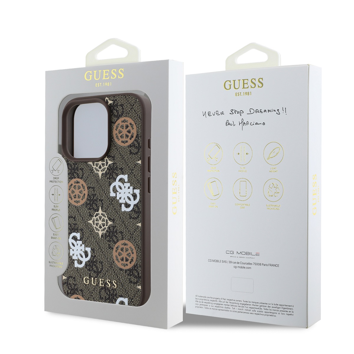 Guess PU 4G Peony MagSafe Zadní Kryt pro iPhone 16 Pro Max Brown