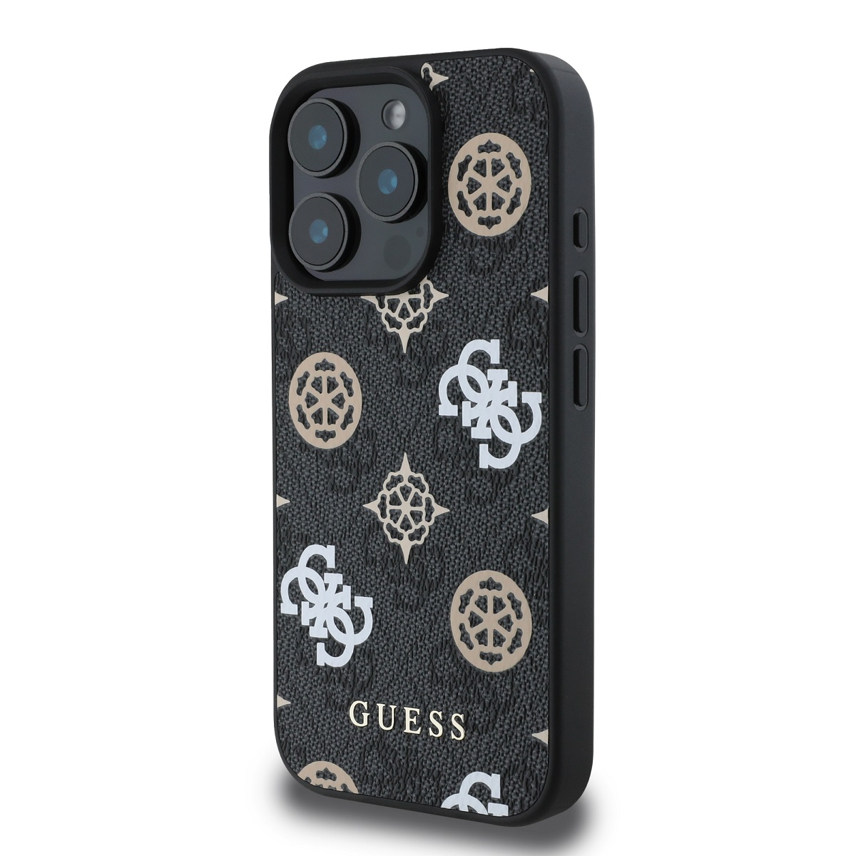 Guess PU 4G Peony MagSafe Zadní Kryt pro iPhone 16 Pro Black