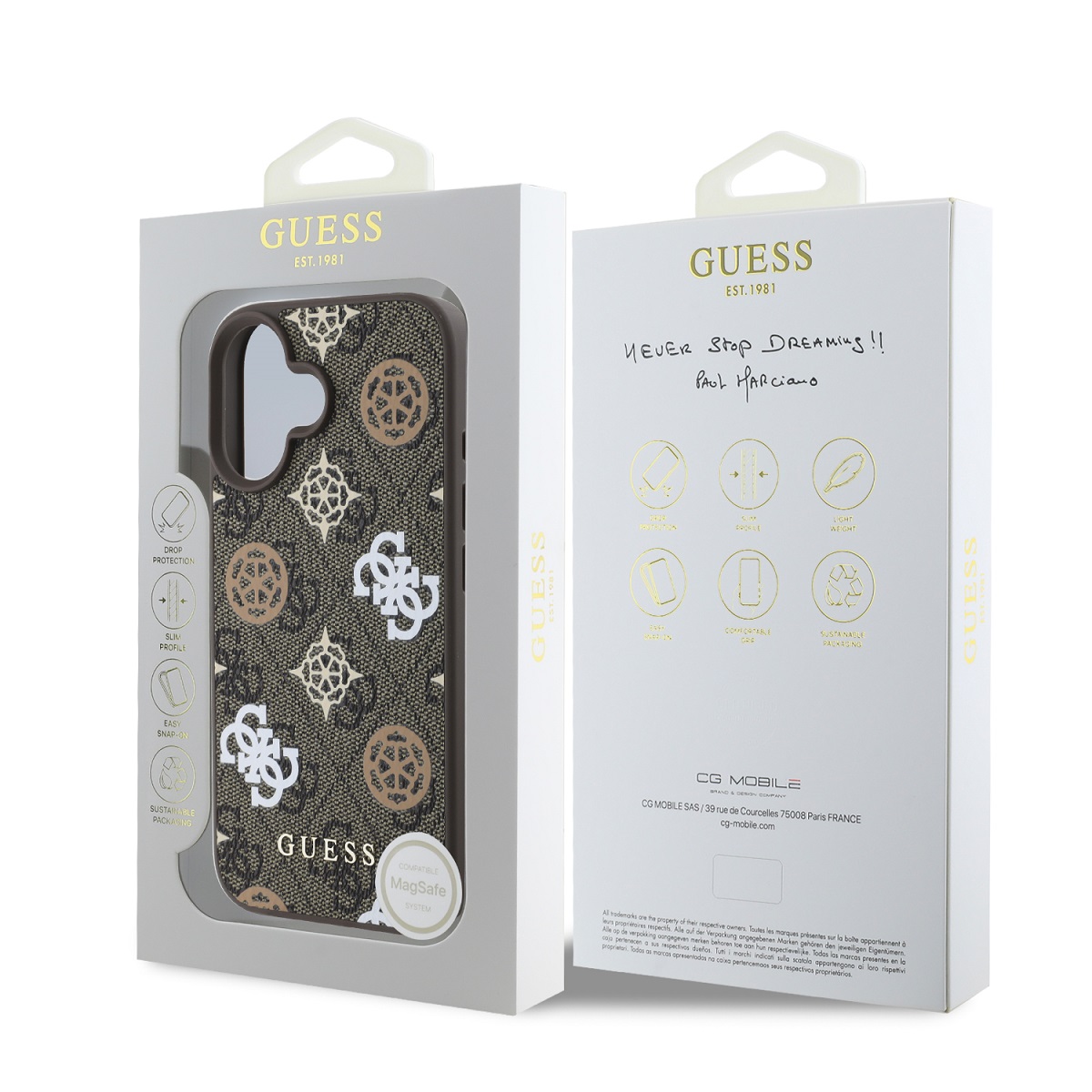 Guess PU 4G Peony MagSafe Zadní Kryt pro iPhone 16 Brown