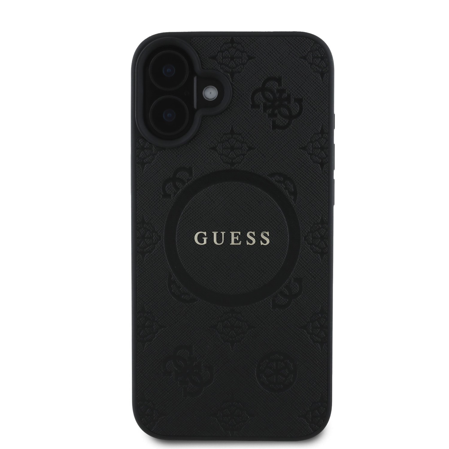 Guess Saffiano Peony Stamp MagSafe Zadní Kryt pro iPhone 16 Black