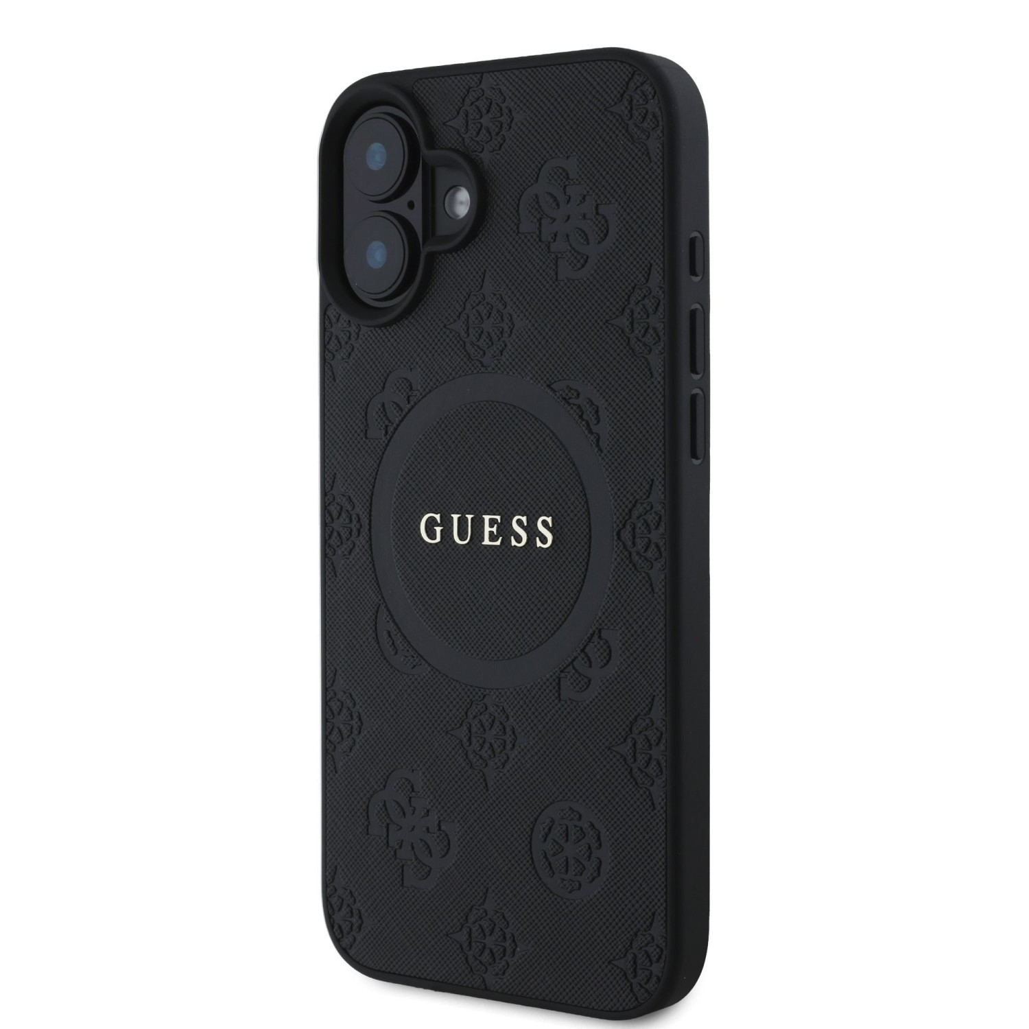 Guess Saffiano Peony Stamp MagSafe Zadní Kryt pro iPhone 16 Black