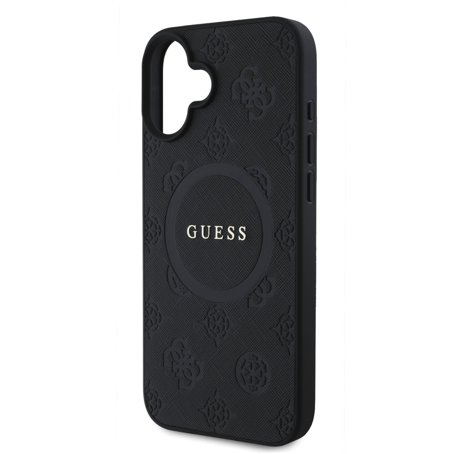 Guess Saffiano Peony Stamp MagSafe Zadní Kryt pro iPhone 16 Black