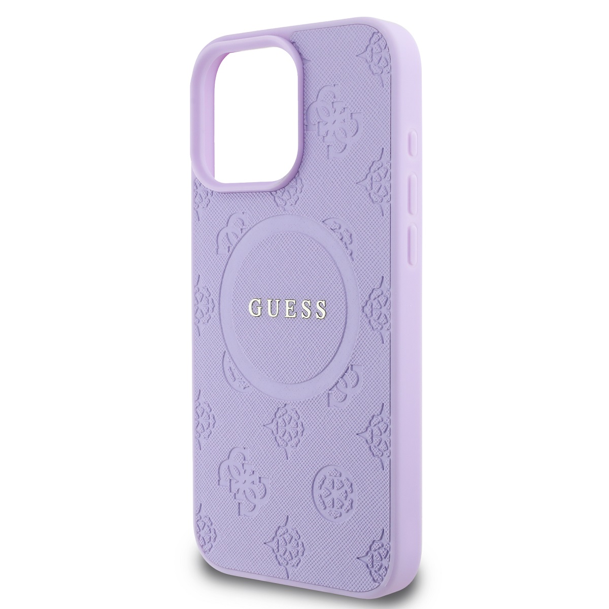 Guess Saffiano Peony Stamp MagSafe Zadní Kryt pro iPhone 16 Pro Purple