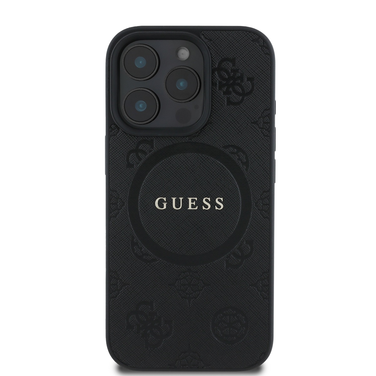 Guess Saffiano Peony Stamp MagSafe Zadní Kryt pro iPhone 16 Pro Max Black