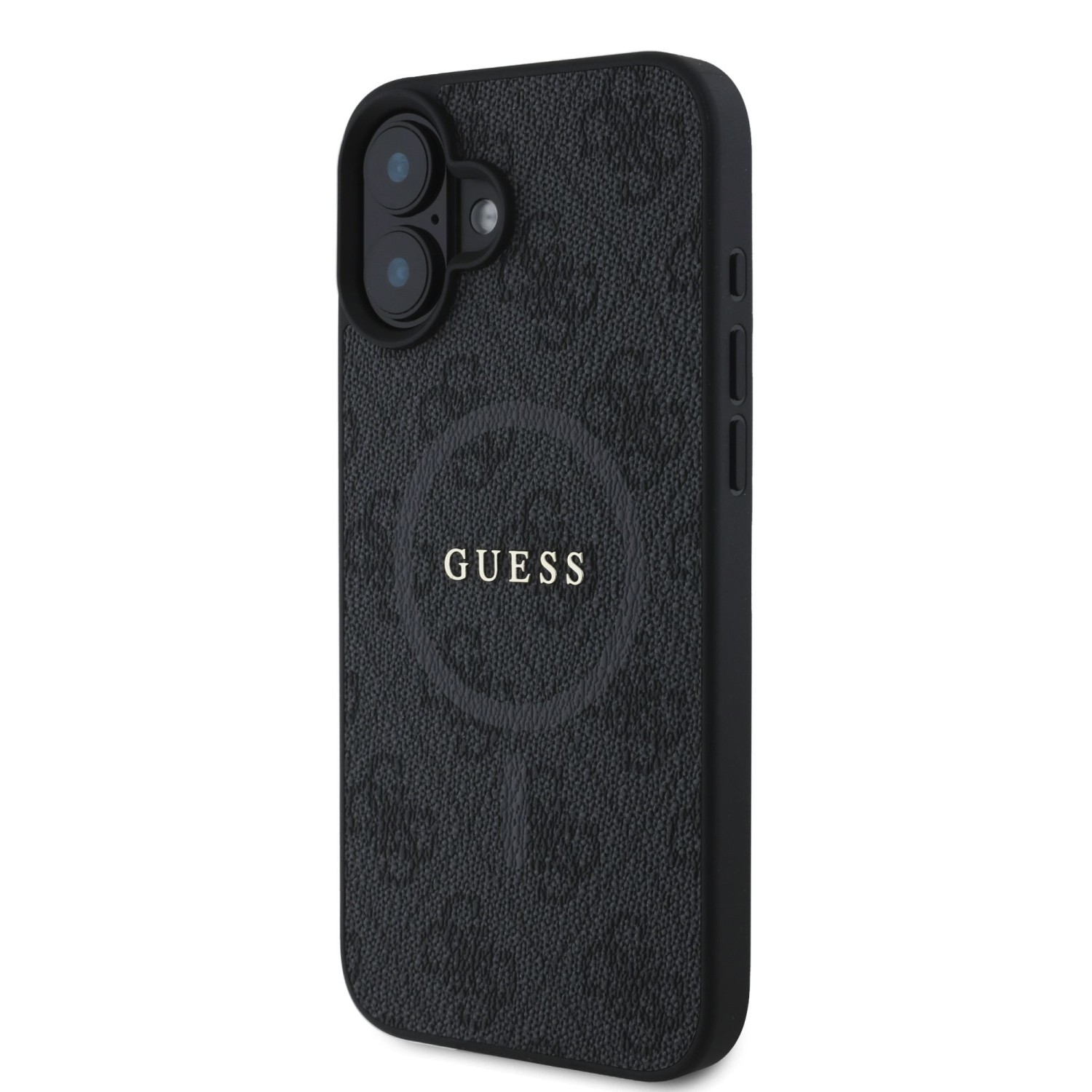 Guess PU Leather 4G Colored Ring MagSafe Zadní Kryt pro iPhone 16 Black