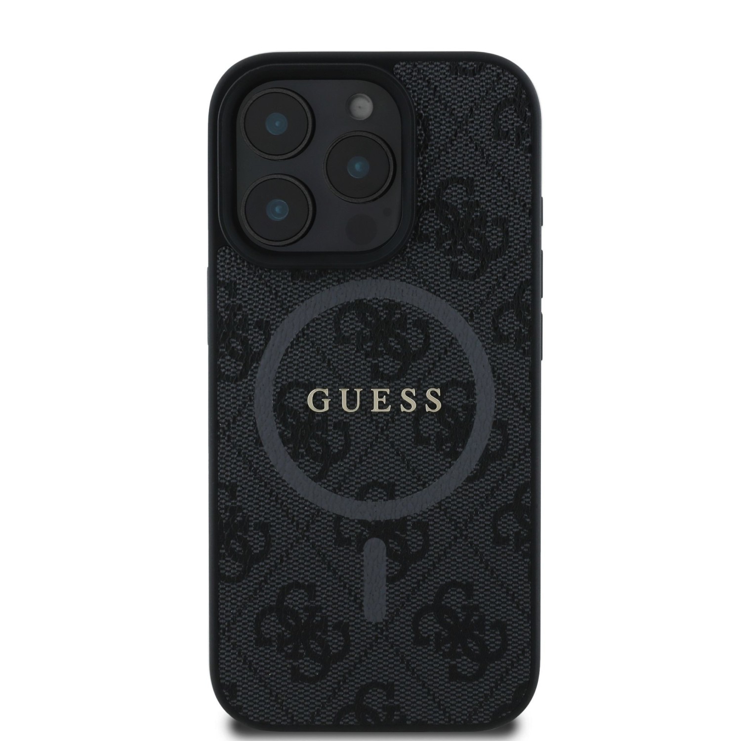 Guess PU Leather 4G Colored Ring MagSafe Zadní Kryt pro iPhone 16 Pro Max Black