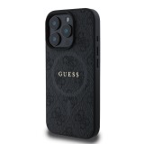 Guess PU Leather 4G Colored Ring MagSafe Zadní Kryt pro iPhone 16 Pro Black