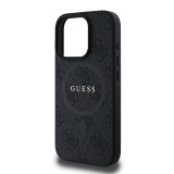 Guess PU Leather 4G Colored Ring MagSafe Zadní Kryt pro iPhone 16 Pro Black