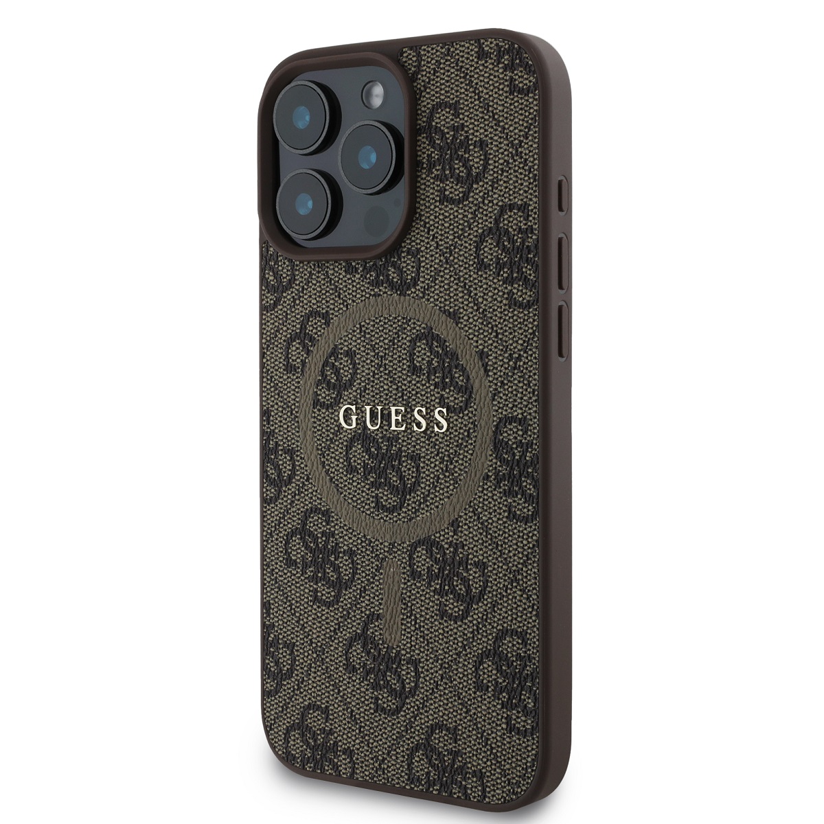 Guess PU Leather 4G Colored Ring MagSafe Zadní Kryt pro iPhone 16 Pro Max Brown