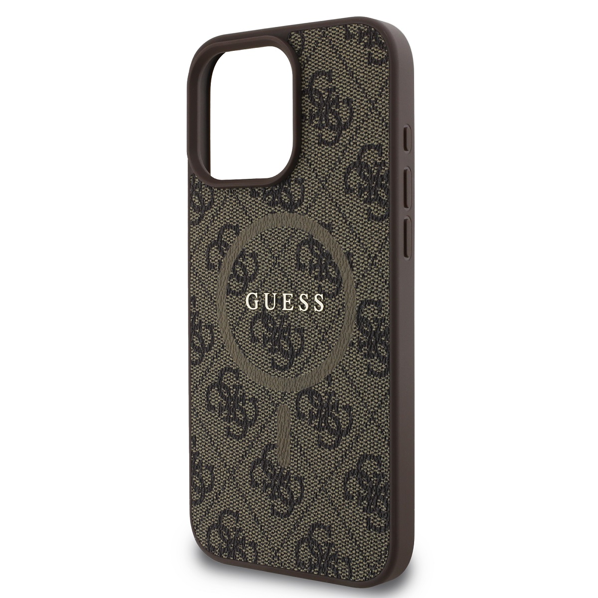 Guess PU Leather 4G Colored Ring MagSafe Zadní Kryt pro iPhone 16 Pro Brown