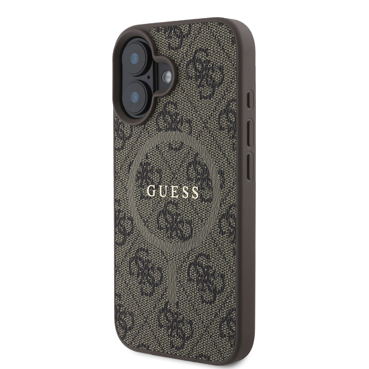 Guess PU Leather 4G Colored Ring MagSafe Zadní Kryt pro iPhone 16 Plus Brown