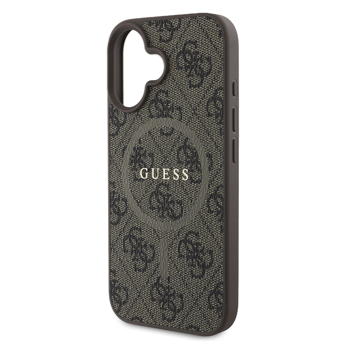 Guess PU Leather 4G Colored Ring MagSafe Zadní Kryt pro iPhone 16 Brown