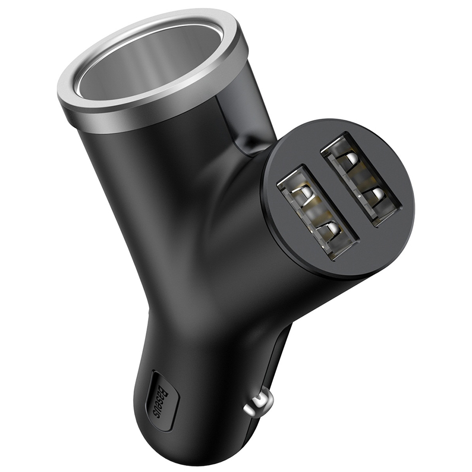 Nabíječka do auta Baseus Y-type Dual USB + Cigarette Lighter Extended černý