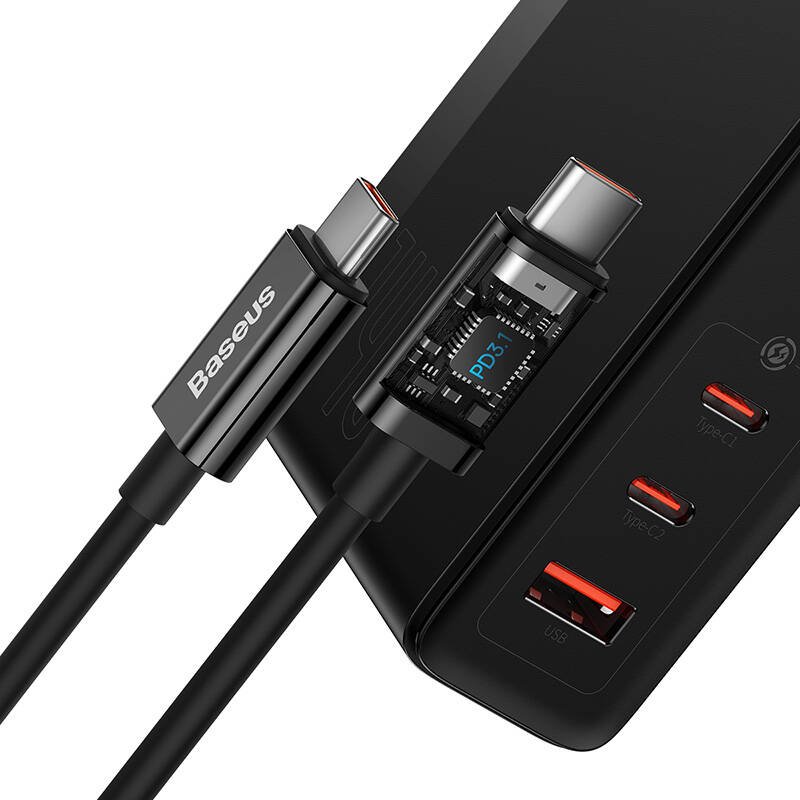 Baseus GaN5 Pro Fast USB + 2xUSB-C 140W černá