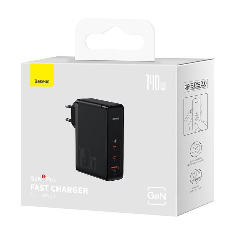 Baseus GaN5 Pro Fast USB + 2xUSB-C 140W černá