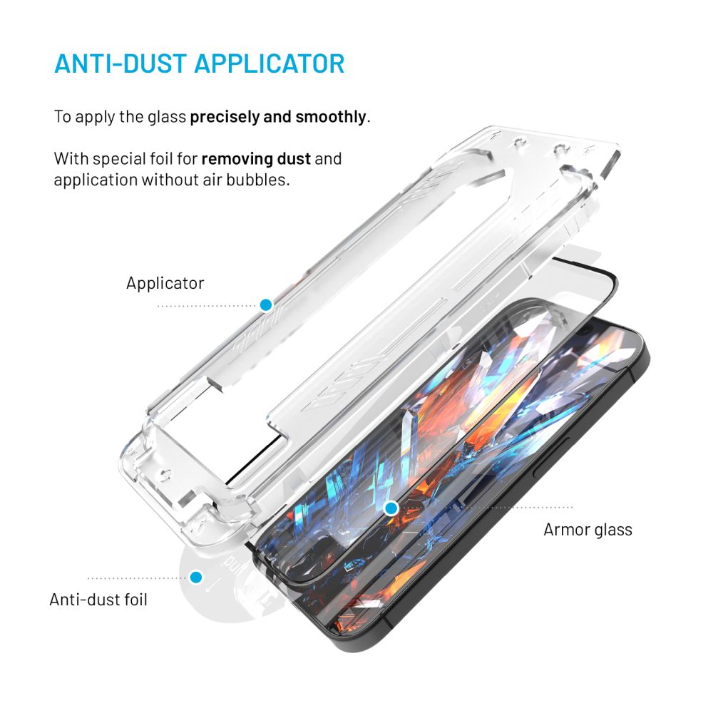 Ultra odolné tvrzené sklo FIXED Armor s Anti-dust aplikátorem a AR vrstvou pro Apple iPhone 14 Pro, černé