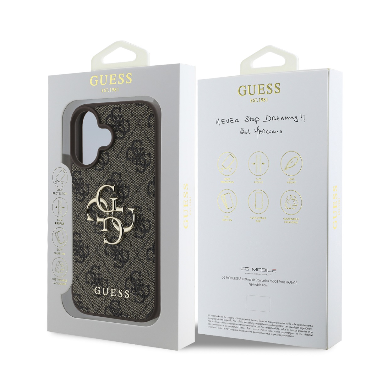 Guess PU 4G Metal Logo Zadní Kryt pro iPhone 16 Brown