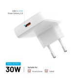 Síťová GaN nabíječka FIXED Slim s USB-C výstupem a podporou PD, 30W, bílá