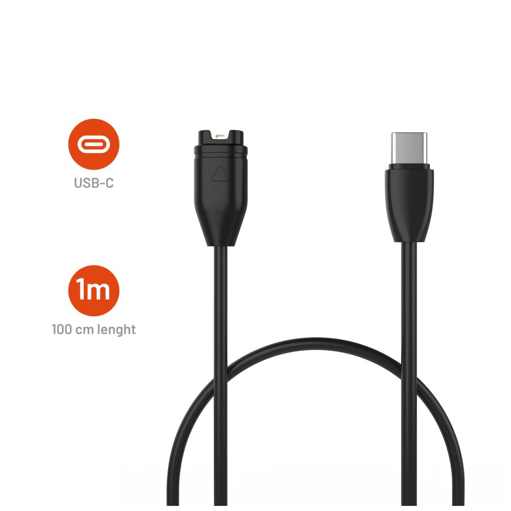 Nabíjecí USB-C kabel FIXED pro smartwatch Garmin Fenix 5/6/7/7X, Epix, Venu 2/3, Vívoactive 3/4/5, černý