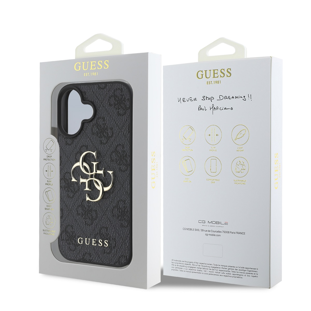 Guess PU 4G Metal Logo Zadní Kryt pro iPhone 16 Plus Grey