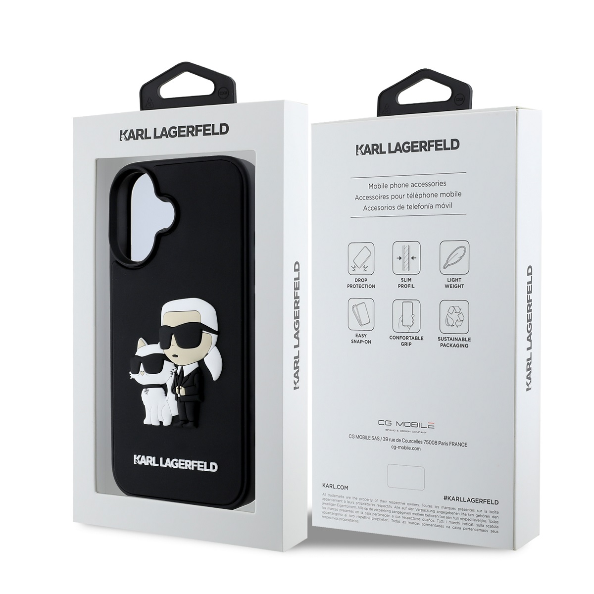 Karl Lagerfeld 3D Rubber Karl and Choupette Zadní Kryt pro iPhone 16 Plus Black