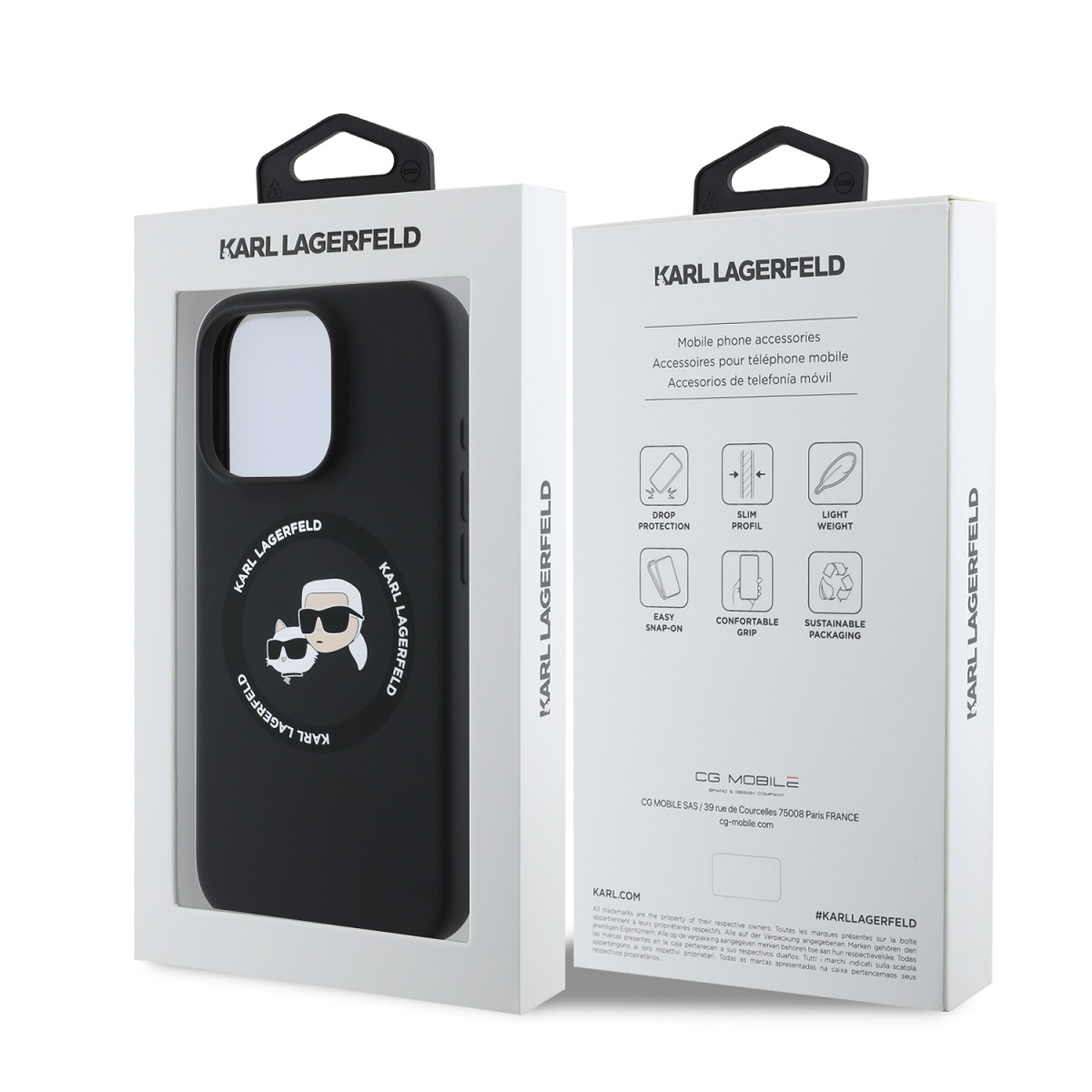 Karl Lagerfeld Liquid Silicone K&CH Heads MagSafe Zadní Kryt pro iPhone 16 Pro Black